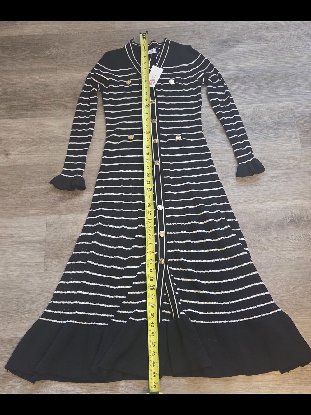 Sandro Elegant Black & White Striped Maxi Knit Dress with Button Front - Picture 5 of 9